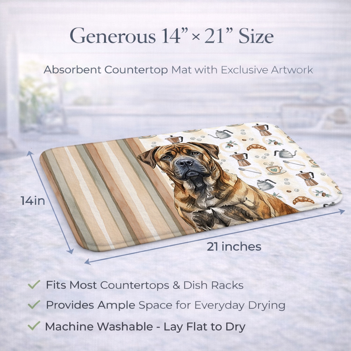 Picture of Carolines Treasures WDK7320DDM 21 x 14 in. Brindle Boerboel Coffee Bar Dish Drying Mat