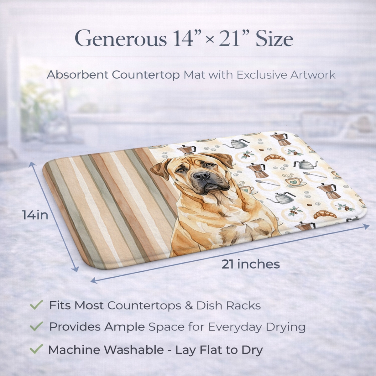 Picture of Carolines Treasures WDK7321DDM 21 x 14 in. Fawn Boerboel Coffee Bar Dish Drying Mat