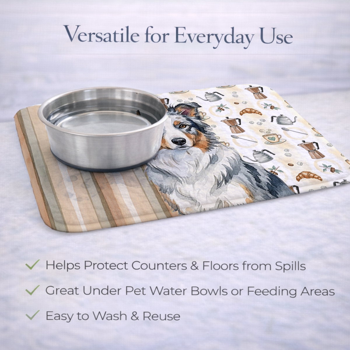 Picture of Carolines Treasures WDK7322DDM 21 x 14 in. Blue Merle Border Collie Coffee Bar Dish Drying Mat