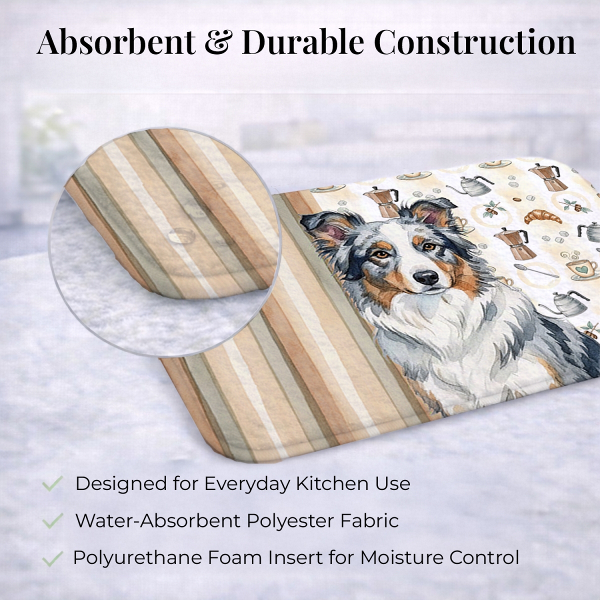 Picture of Carolines Treasures WDK7322DDM 21 x 14 in. Blue Merle Border Collie Coffee Bar Dish Drying Mat