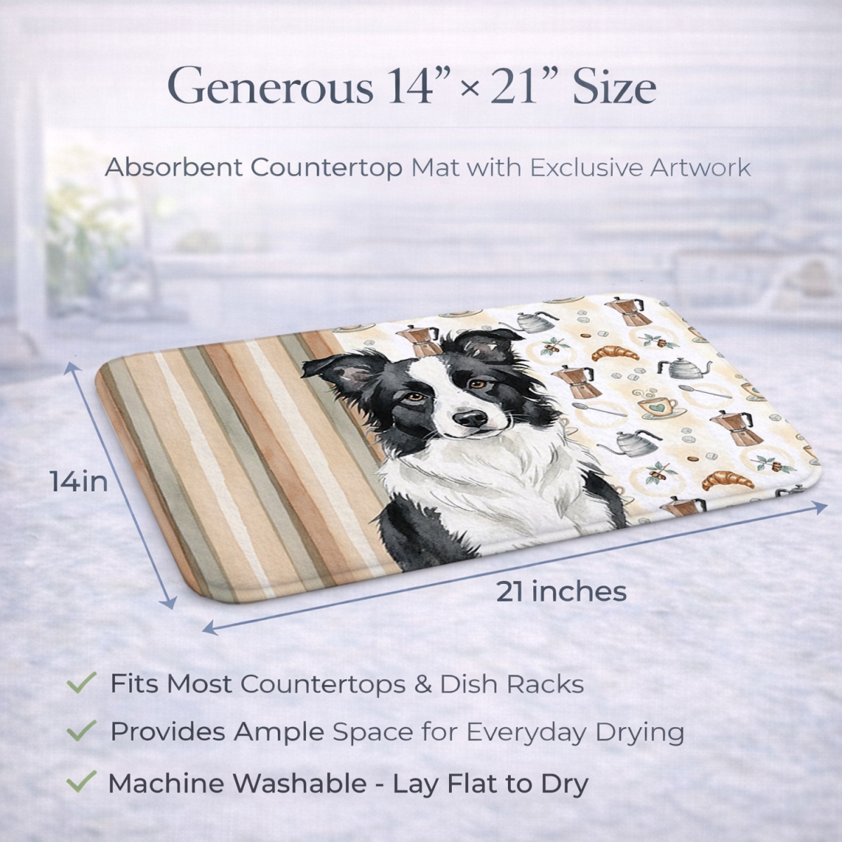 Picture of Carolines Treasures WDK7323DDM 21 x 14 in. Border Collie Coffee Bar Dish Drying Mat