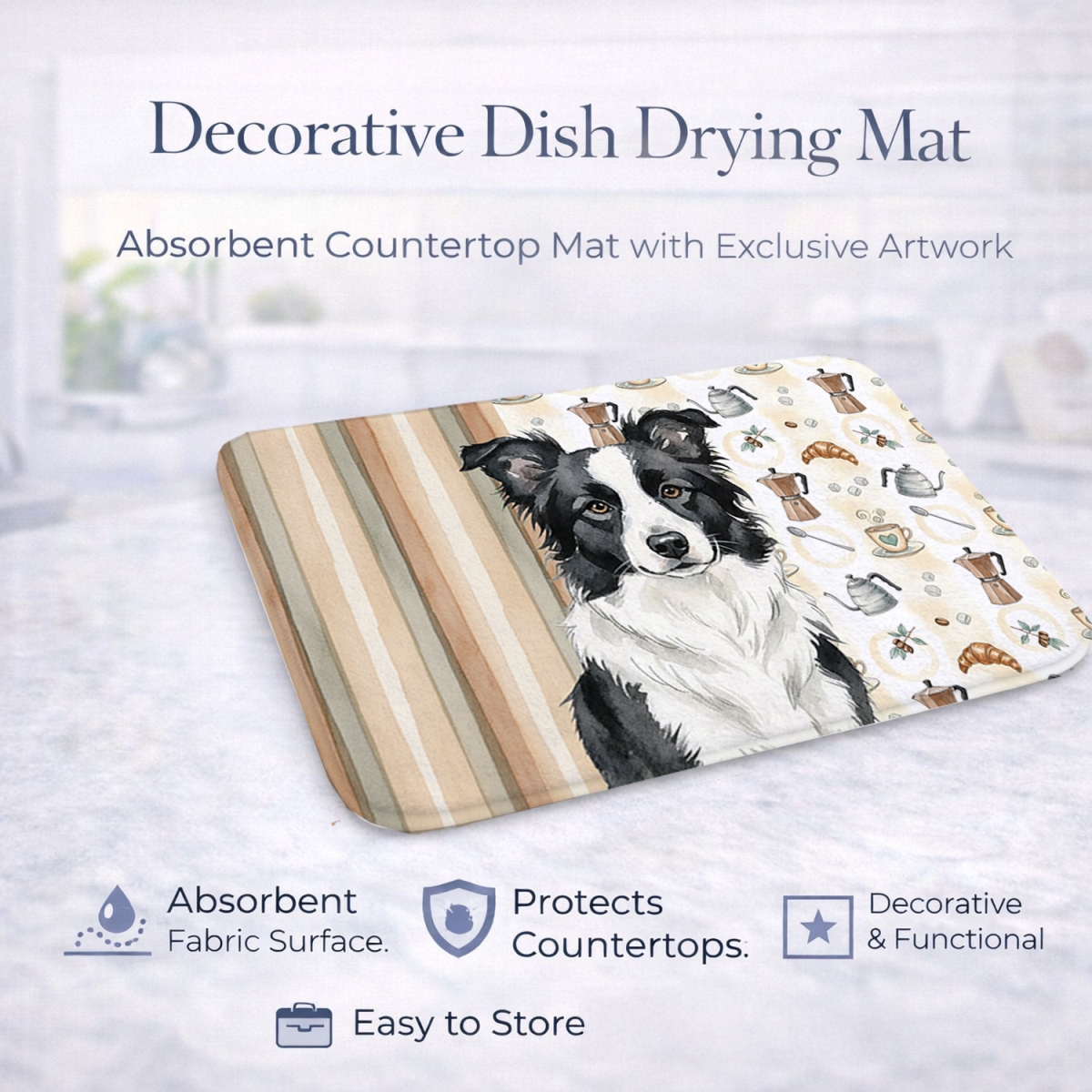 Picture of Carolines Treasures WDK7323DDM 21 x 14 in. Border Collie Coffee Bar Dish Drying Mat
