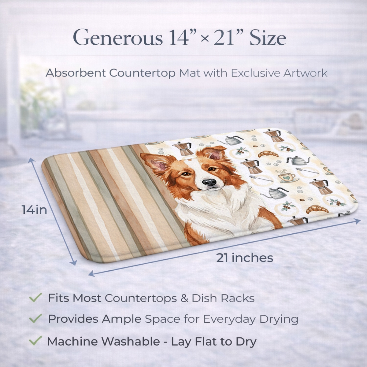 Picture of Carolines Treasures WDK7324DDM 21 x 14 in. Red & White Border Collie Coffee Bar Dish Drying Mat