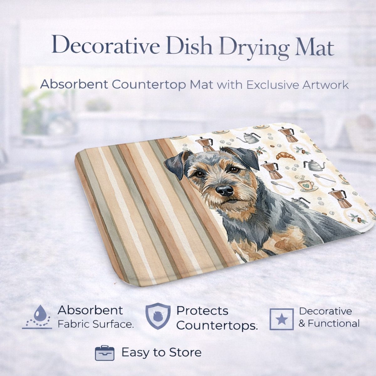 Picture of Carolines Treasures WDK7325DDM 21 x 14 in. Blue & Tan Border Terrier Coffee Bar Dish Drying Mat