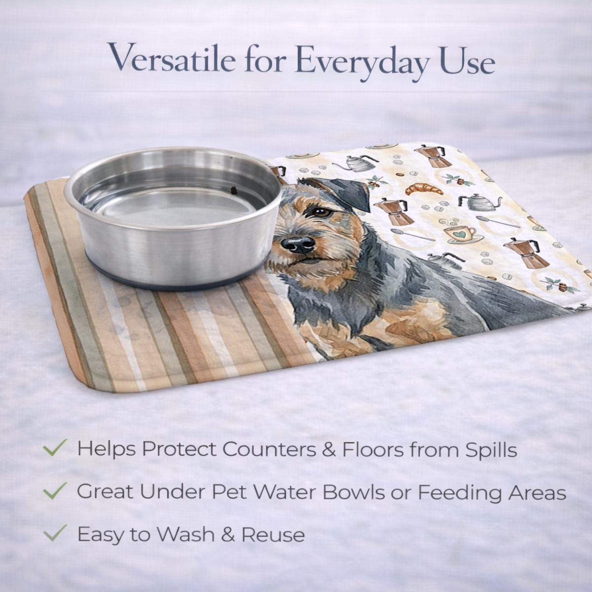 Picture of Carolines Treasures WDK7325DDM 21 x 14 in. Blue & Tan Border Terrier Coffee Bar Dish Drying Mat