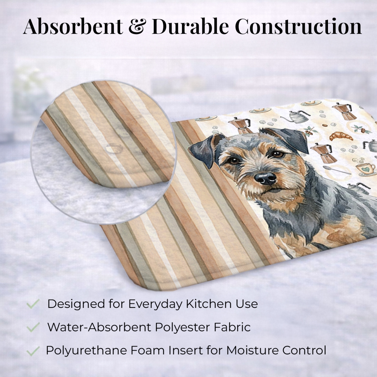 Picture of Carolines Treasures WDK7325DDM 21 x 14 in. Blue & Tan Border Terrier Coffee Bar Dish Drying Mat