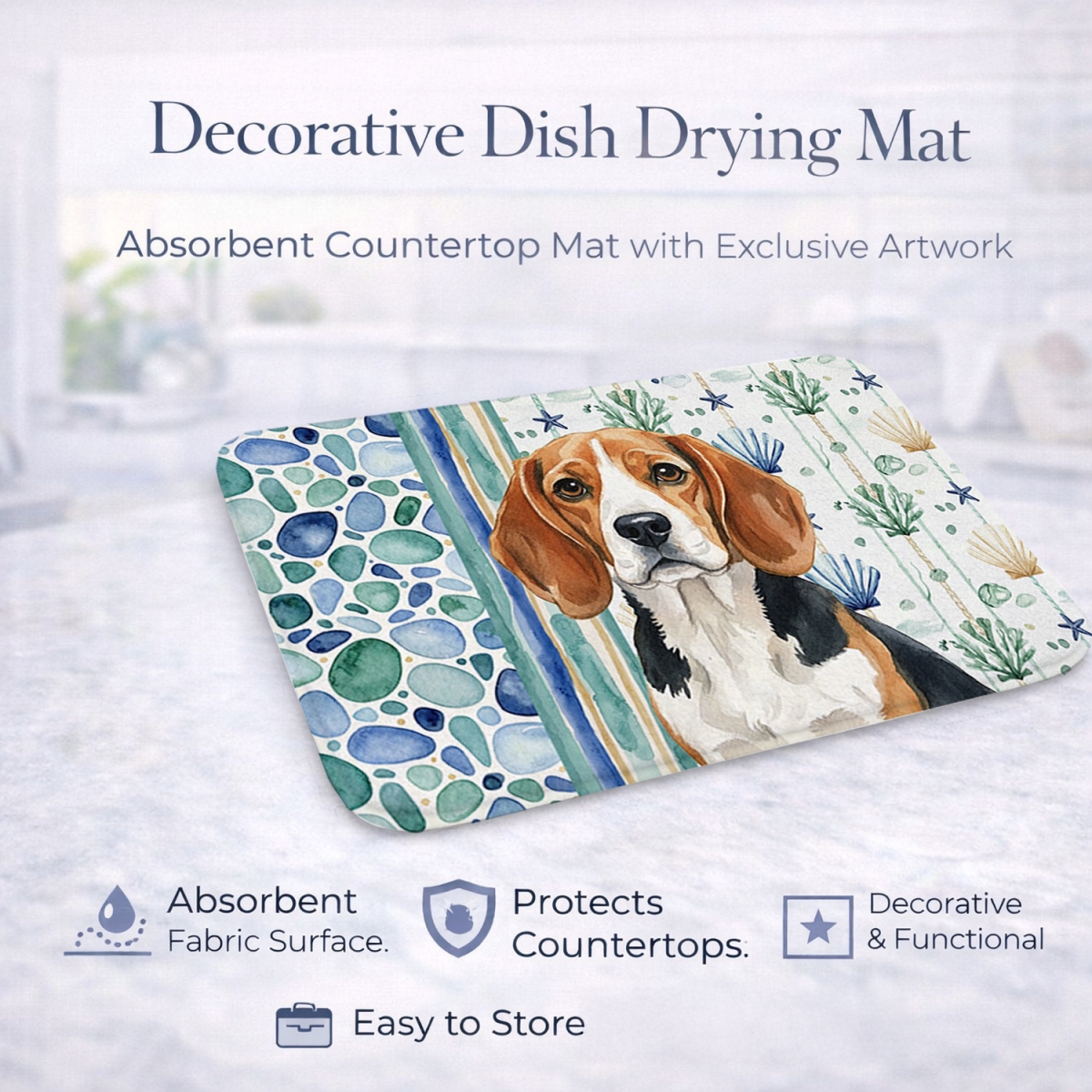 Picture of Carolines Treasures WDK6899DDM 21 x 14 in. Beagle Coastal Sea Glass Dish Drying Mat