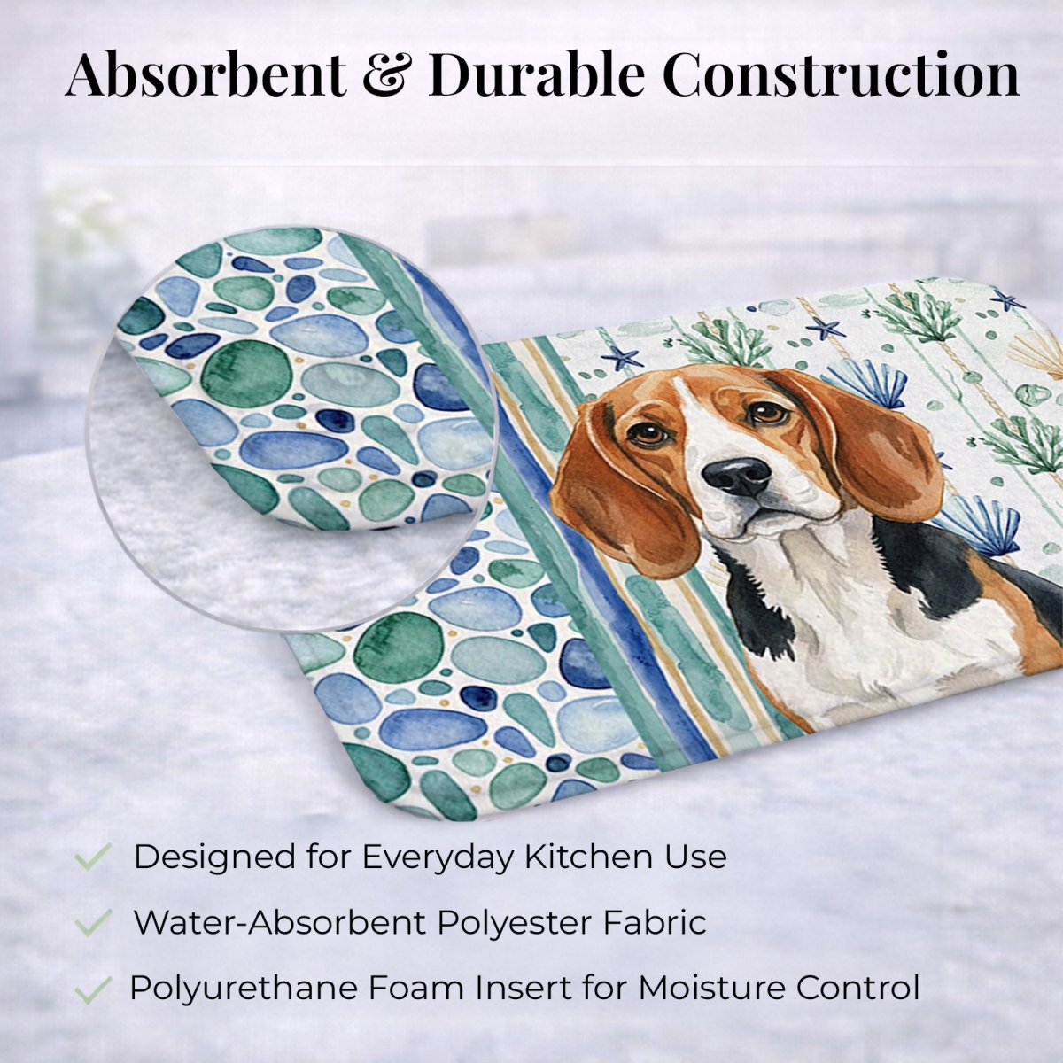 Picture of Carolines Treasures WDK6899DDM 21 x 14 in. Beagle Coastal Sea Glass Dish Drying Mat