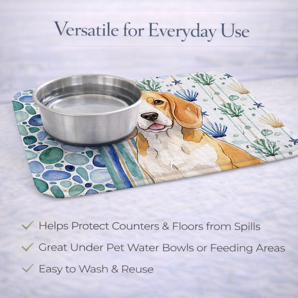 Picture of Carolines Treasures WDK6900DDM 21 x 14 in. Lemon & White Beagle Coastal Sea Glass Dish Drying Mat