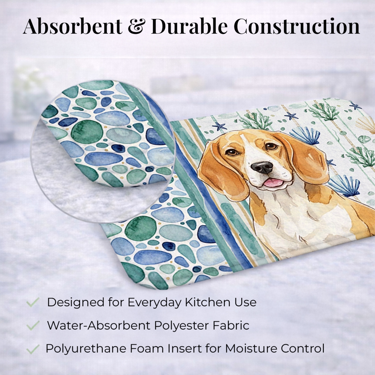 Picture of Carolines Treasures WDK6900DDM 21 x 14 in. Lemon & White Beagle Coastal Sea Glass Dish Drying Mat