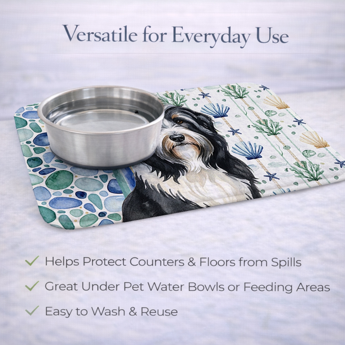 Picture of Carolines Treasures WDK6901DDM 21 x 14 in. Black Bearded Collie Coastal Sea Glass Dish Drying Mat