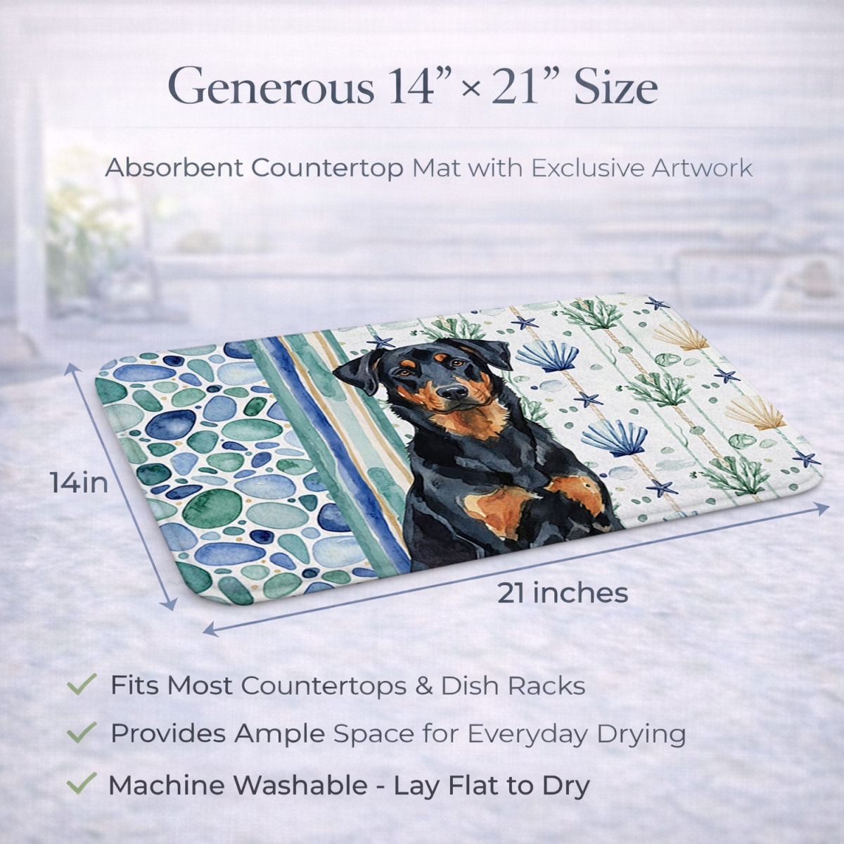 Picture of Carolines Treasures WDK6906DDM 21 x 14 in. Beauceron Coastal Sea Glass Dish Drying Mat