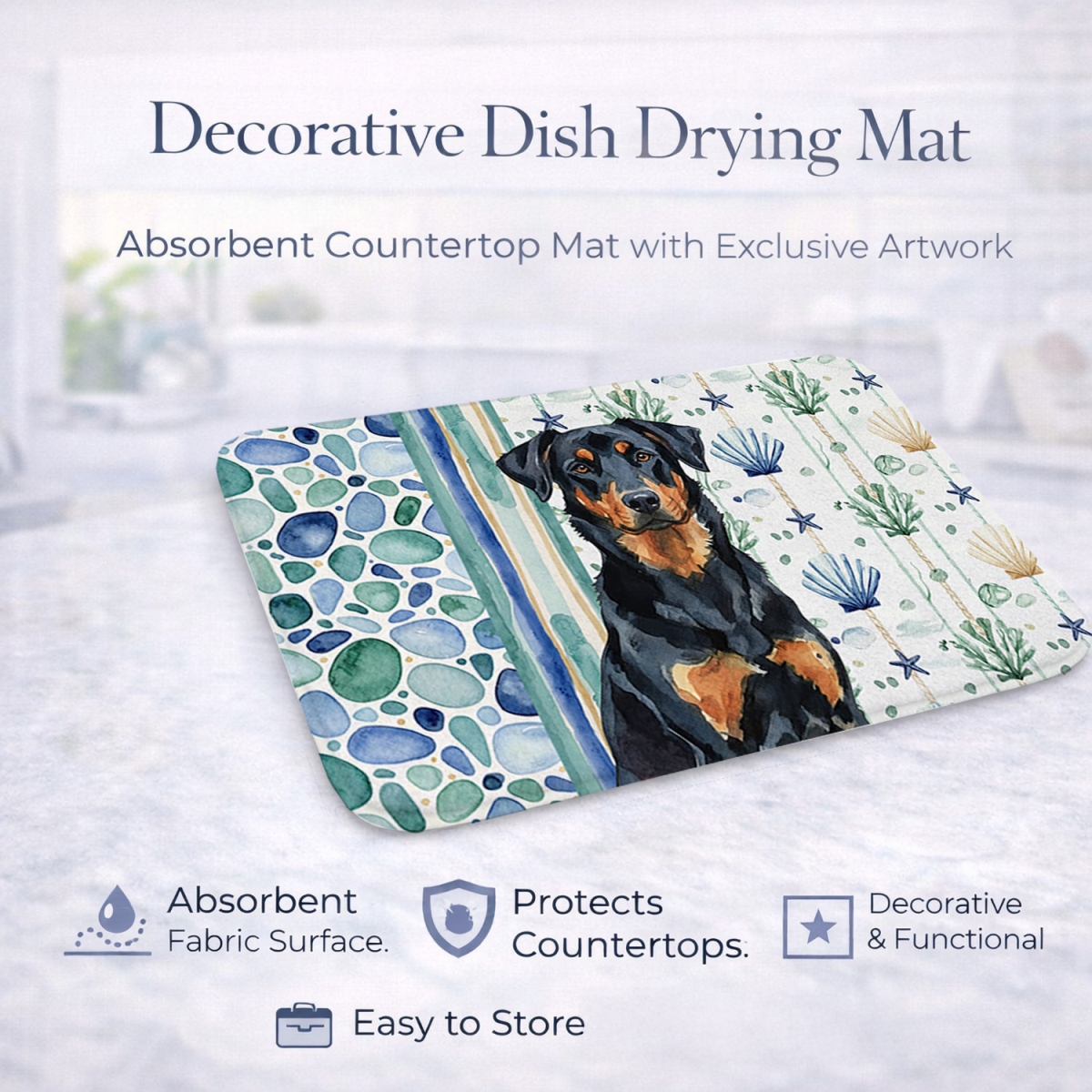 Picture of Carolines Treasures WDK6906DDM 21 x 14 in. Beauceron Coastal Sea Glass Dish Drying Mat