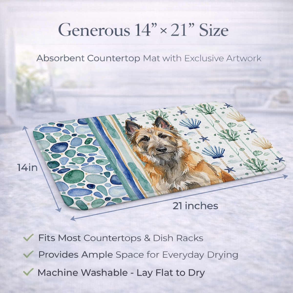 Picture of Carolines Treasures WDK6907DDM 21 x 14 in. Belgian Laekenois Coastal Sea Glass Dish Drying Mat