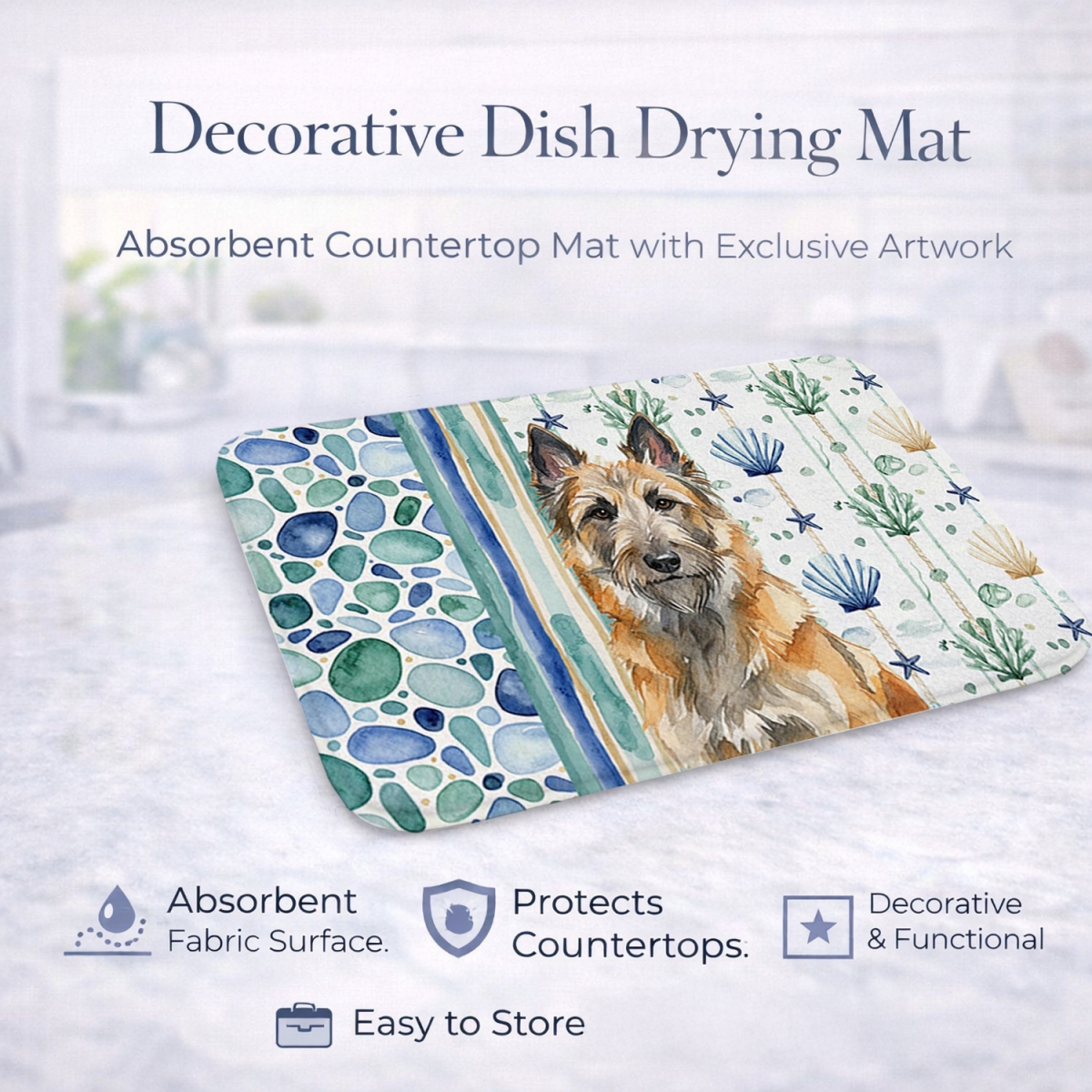Picture of Carolines Treasures WDK6907DDM 21 x 14 in. Belgian Laekenois Coastal Sea Glass Dish Drying Mat