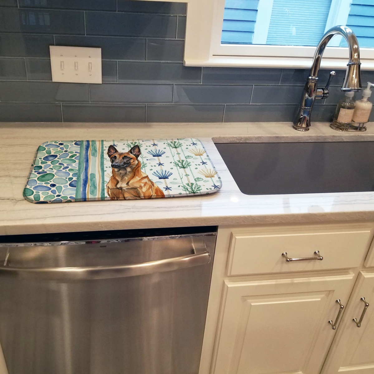 Picture of Carolines Treasures WDK6909DDM 21 x 14 in. Mahogany Belgian Malinois Coastal Sea Glass Dish Drying Mat