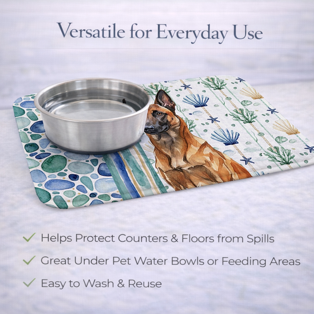 Picture of Carolines Treasures WDK6909DDM 21 x 14 in. Mahogany Belgian Malinois Coastal Sea Glass Dish Drying Mat