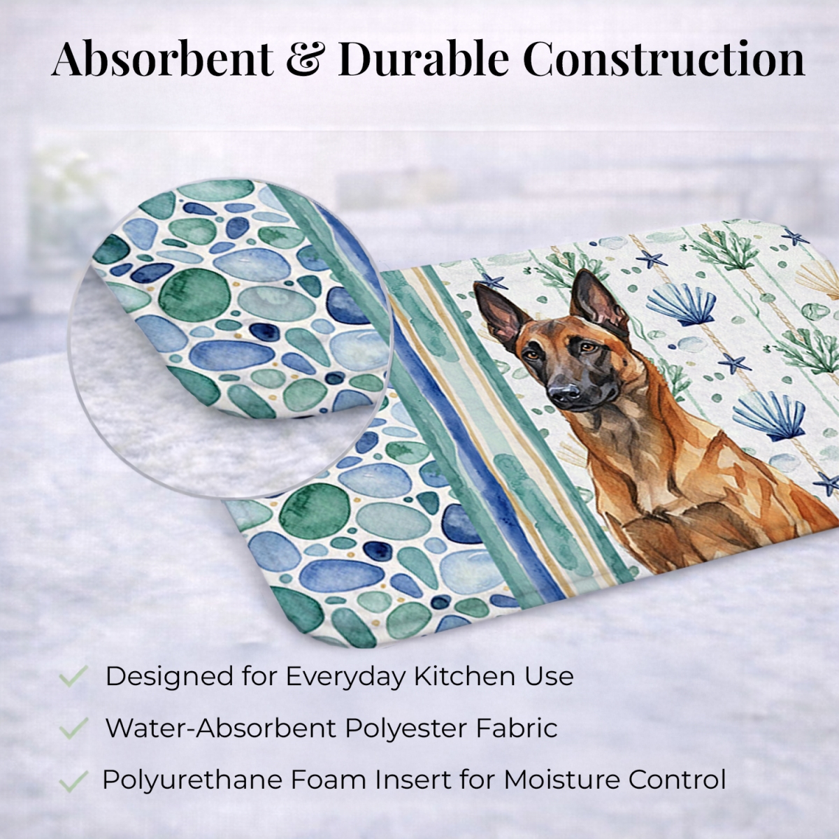 Picture of Carolines Treasures WDK6909DDM 21 x 14 in. Mahogany Belgian Malinois Coastal Sea Glass Dish Drying Mat