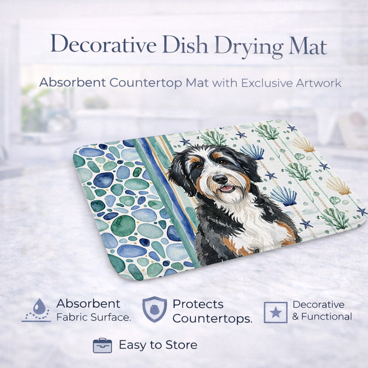 Picture of Carolines Treasures WDK6912DDM 21 x 14 in. Berndoodle Coastal Sea Glass Dish Drying Mat