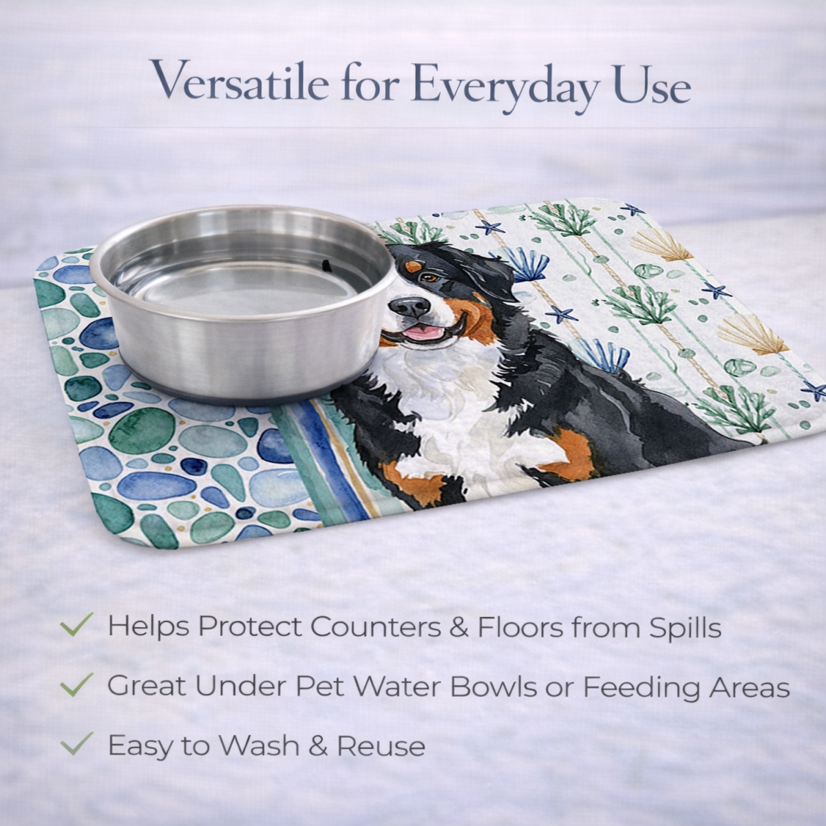 Picture of Carolines Treasures WDK6913DDM 21 x 14 in. Bernese Mountain Dog Coastal Sea Glass Dish Drying Mat