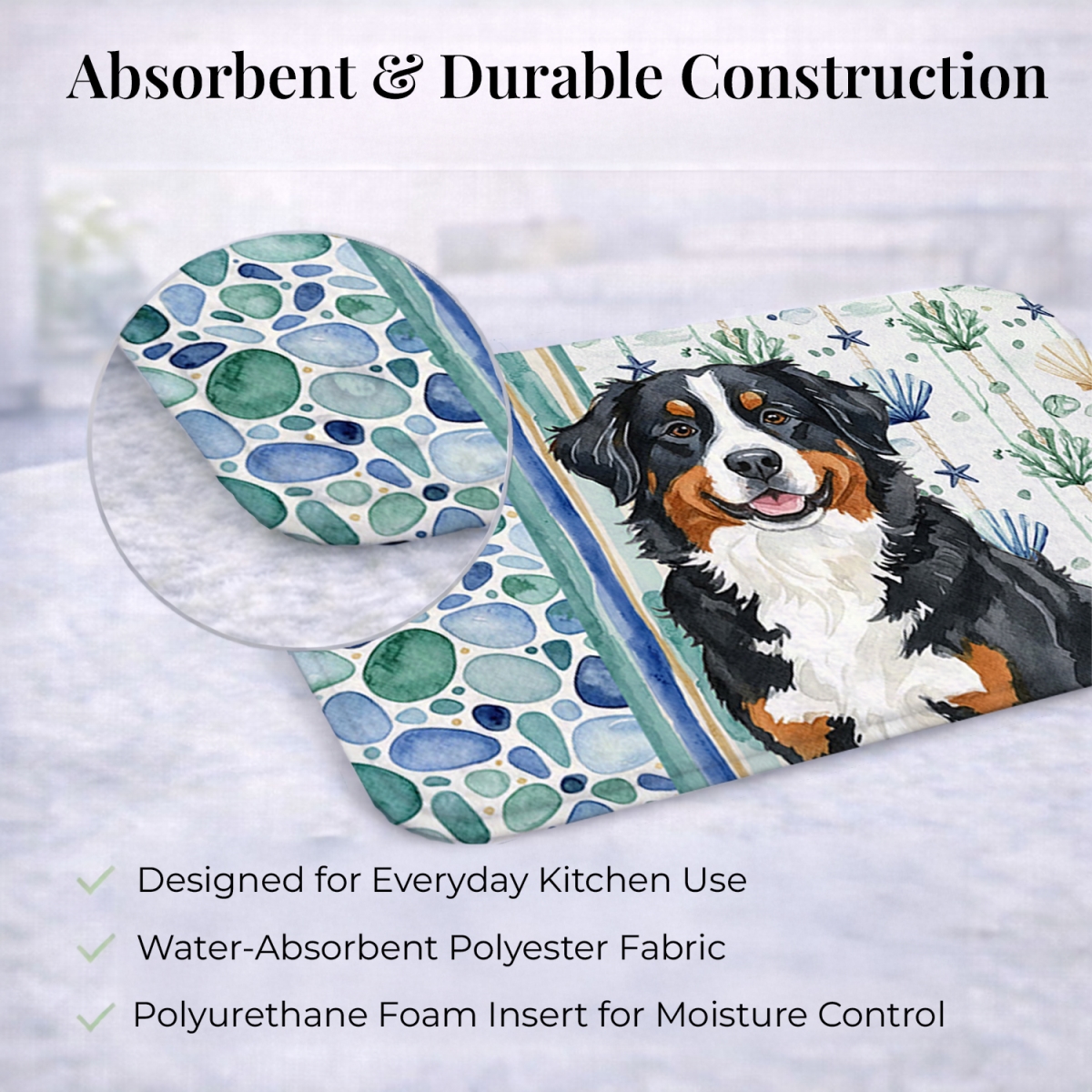 Picture of Carolines Treasures WDK6913DDM 21 x 14 in. Bernese Mountain Dog Coastal Sea Glass Dish Drying Mat
