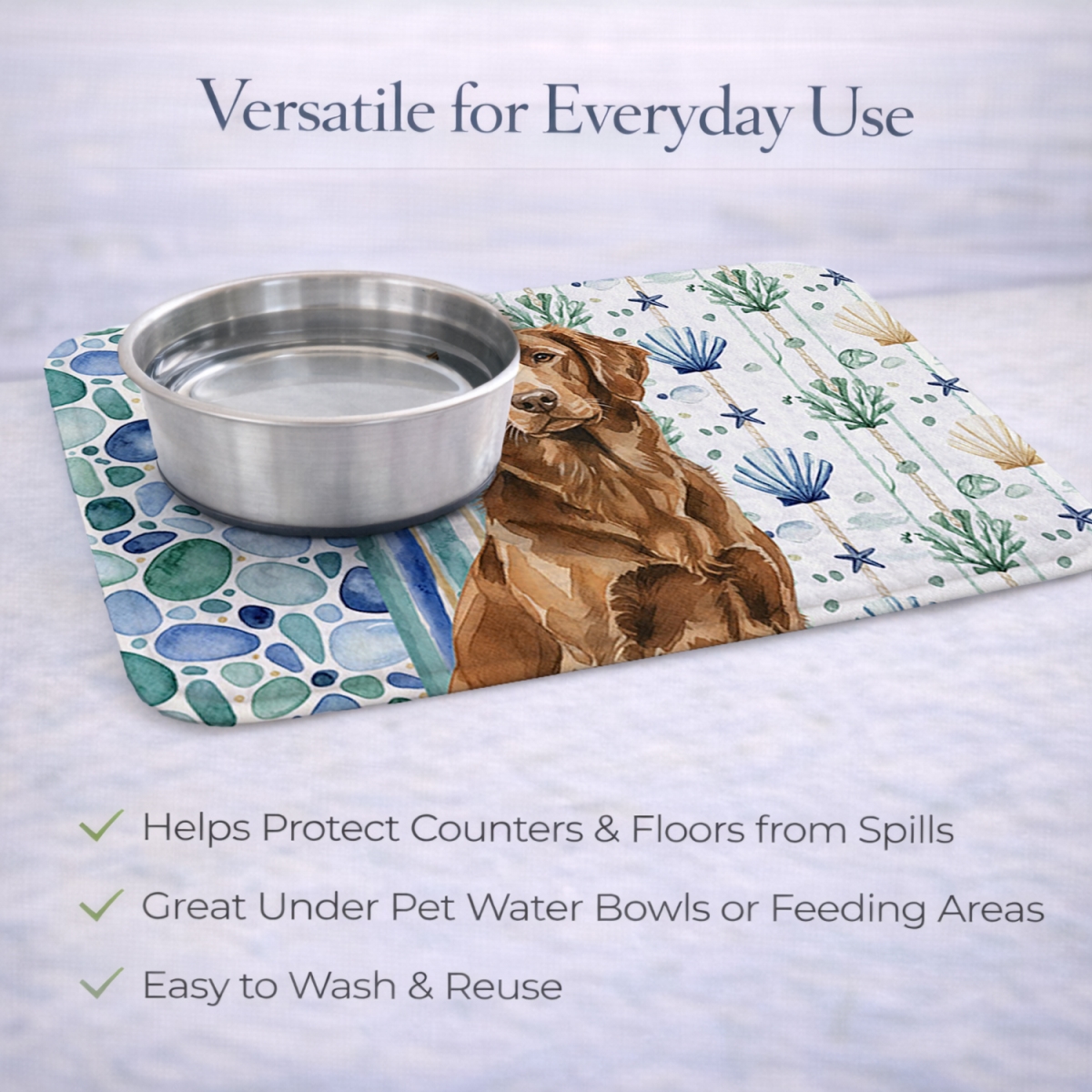 Picture of Carolines Treasures WDK7039DDM 21 x 14 in. Liver Flat-Coated Retriever Coastal Sea Glass Dish Drying Mat
