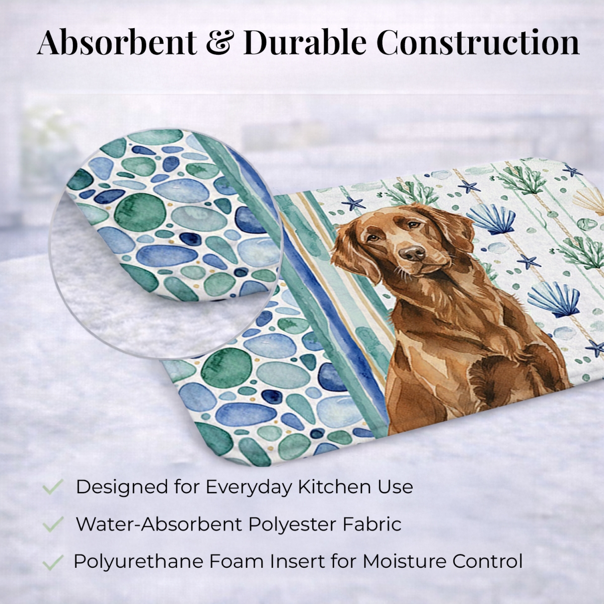 Picture of Carolines Treasures WDK7039DDM 21 x 14 in. Liver Flat-Coated Retriever Coastal Sea Glass Dish Drying Mat