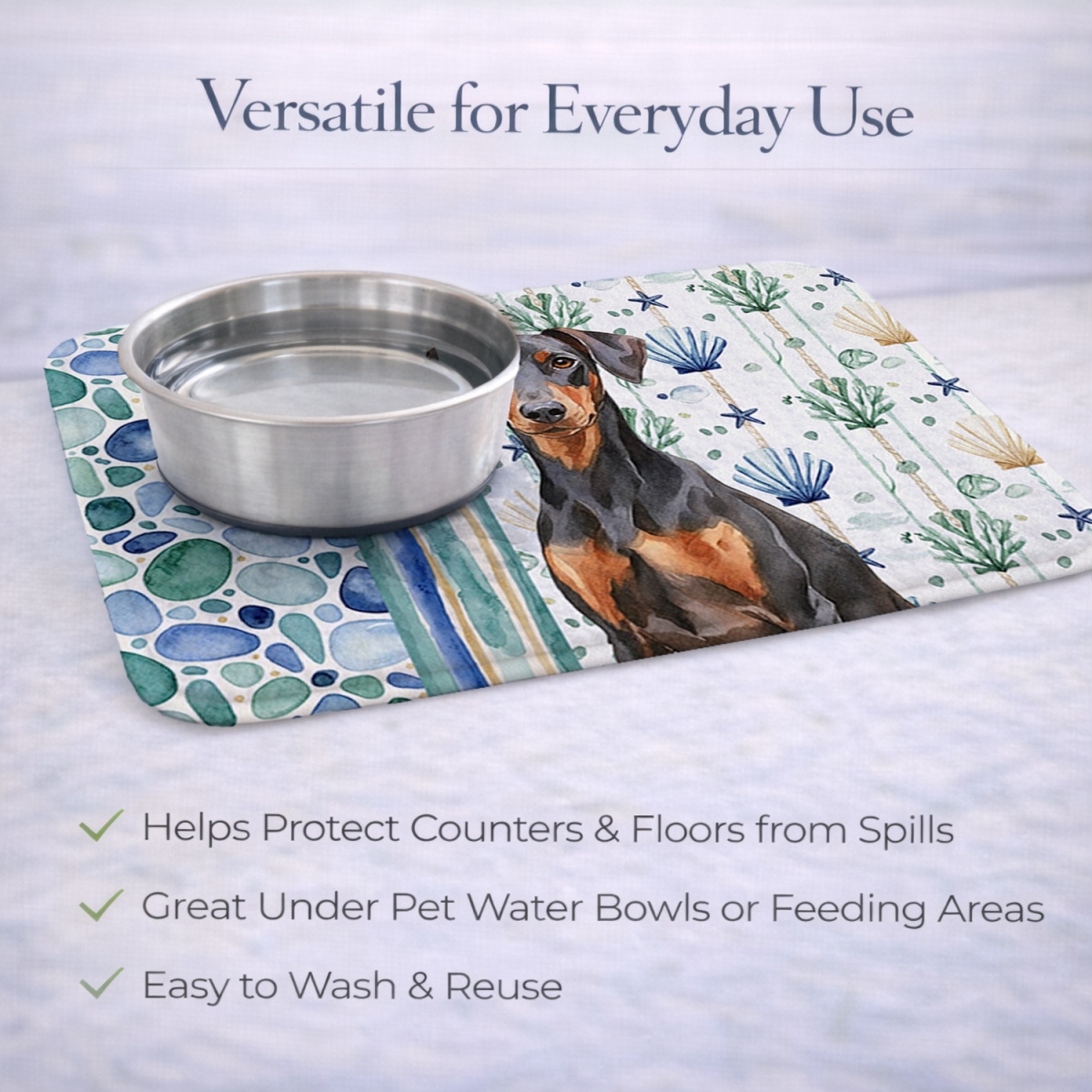Picture of Carolines Treasures WDK7042DDM 21 x 14 in. German Pinscher Coastal Sea Glass Dish Drying Mat