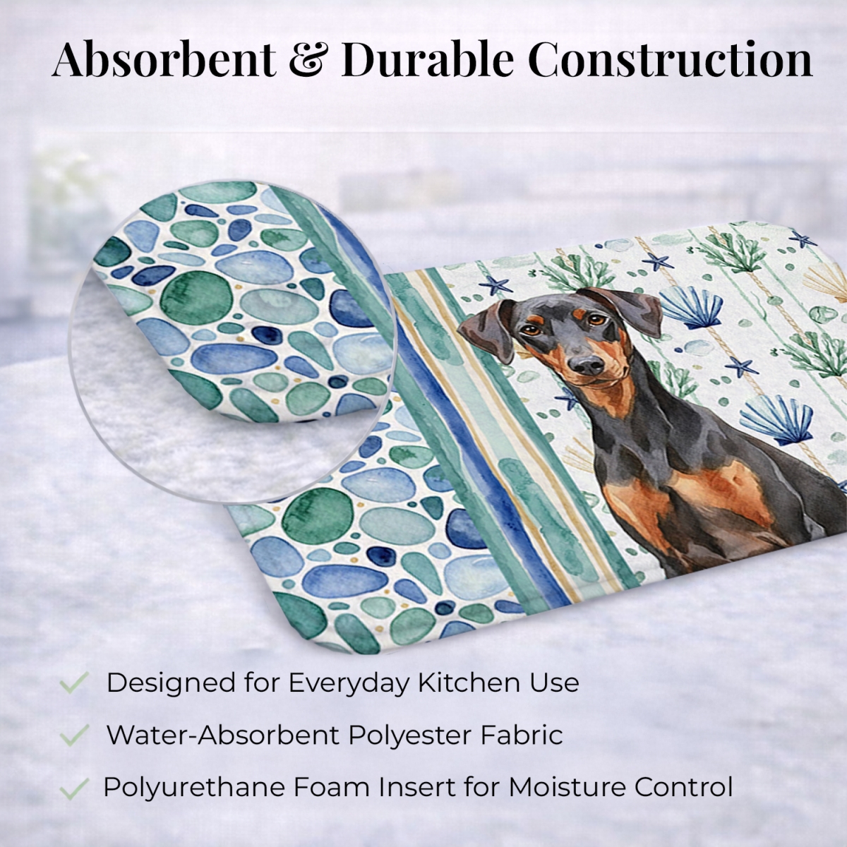 Picture of Carolines Treasures WDK7042DDM 21 x 14 in. German Pinscher Coastal Sea Glass Dish Drying Mat