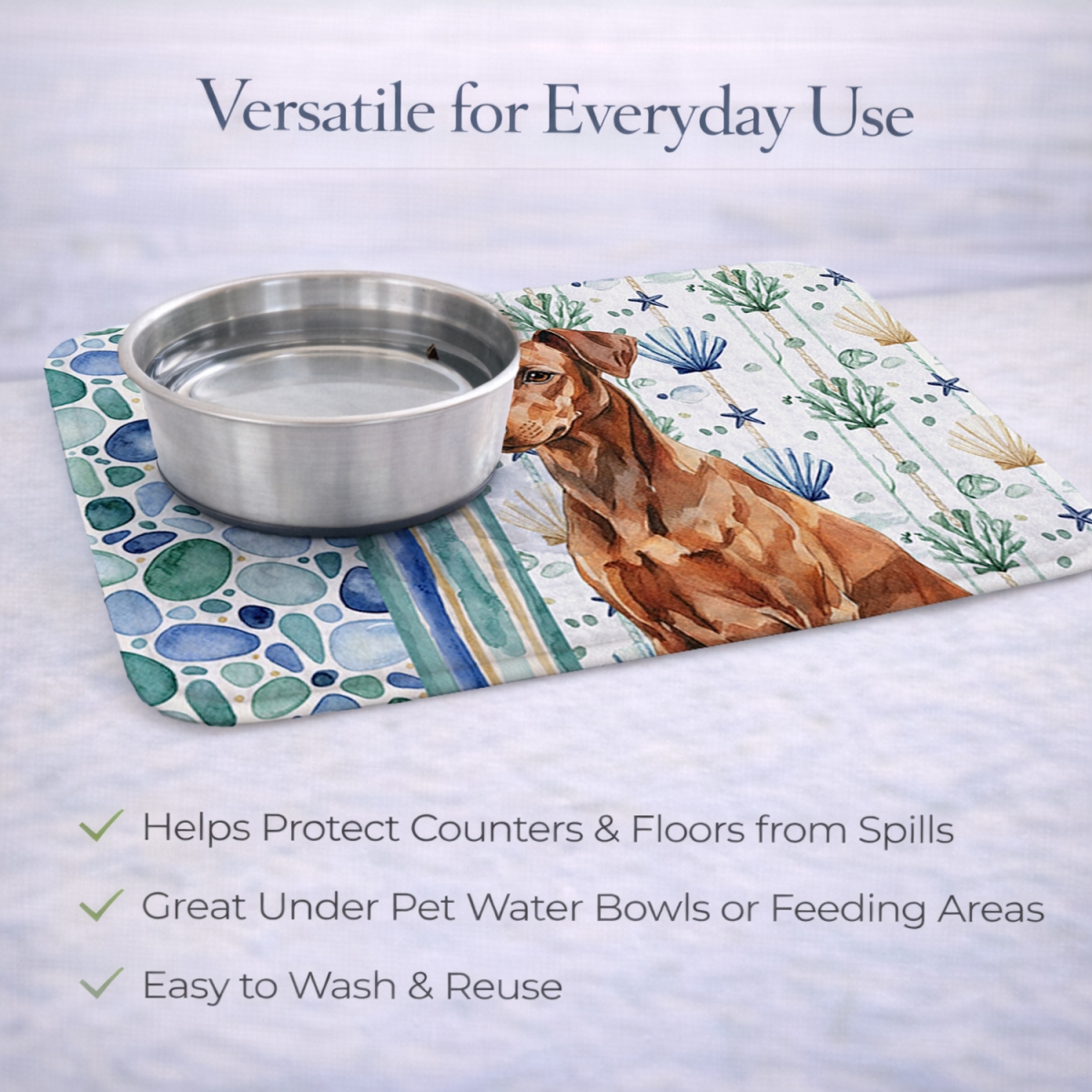 Picture of Carolines Treasures WDK7043DDM 21 x 14 in. Red German Pinscher Coastal Sea Glass Dish Drying Mat