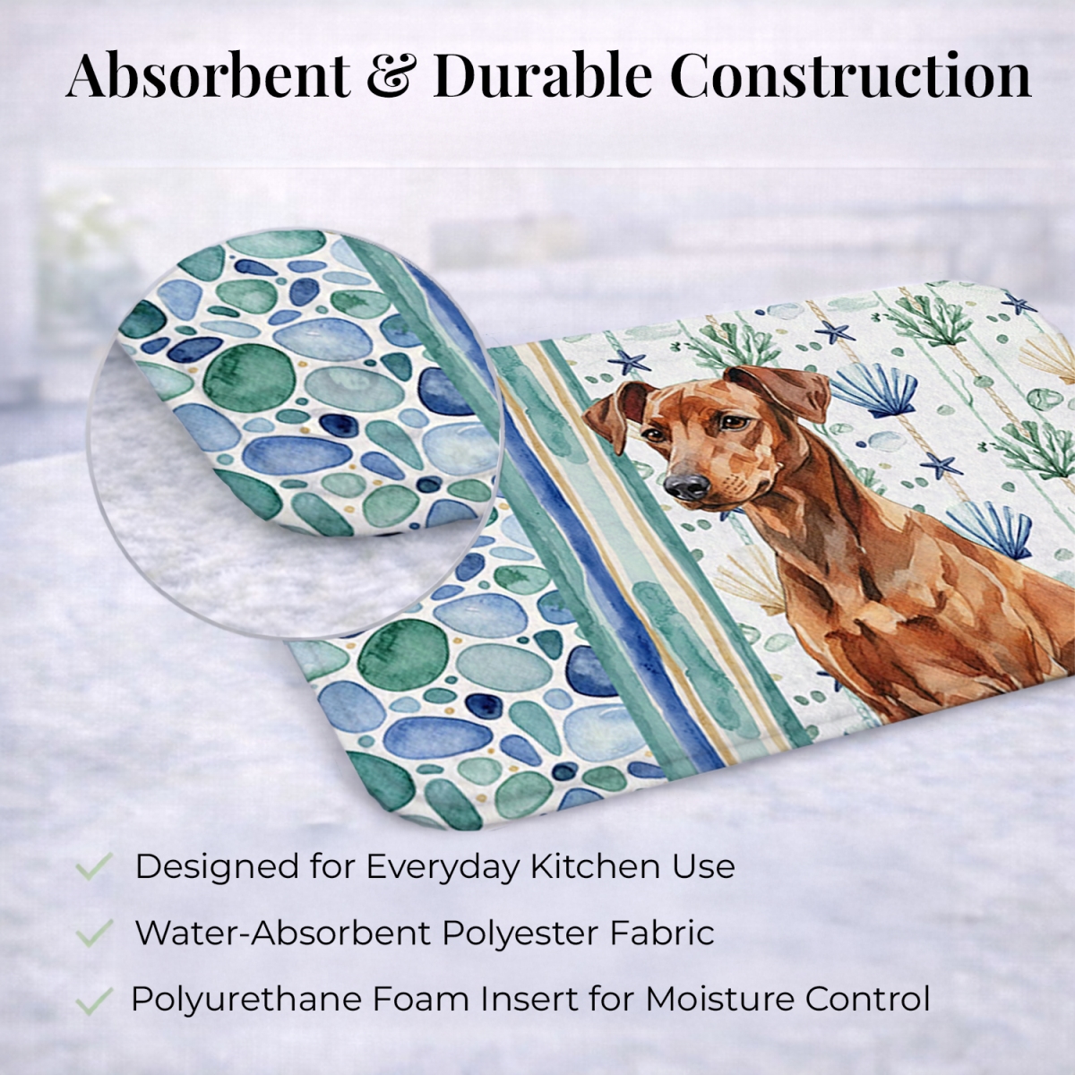 Picture of Carolines Treasures WDK7043DDM 21 x 14 in. Red German Pinscher Coastal Sea Glass Dish Drying Mat