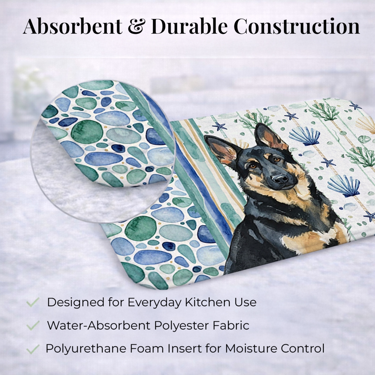 Picture of Carolines Treasures WDK7044DDM 21 x 14 in. Black & Tan German Shepherd Coastal Sea Glass Dish Drying Mat