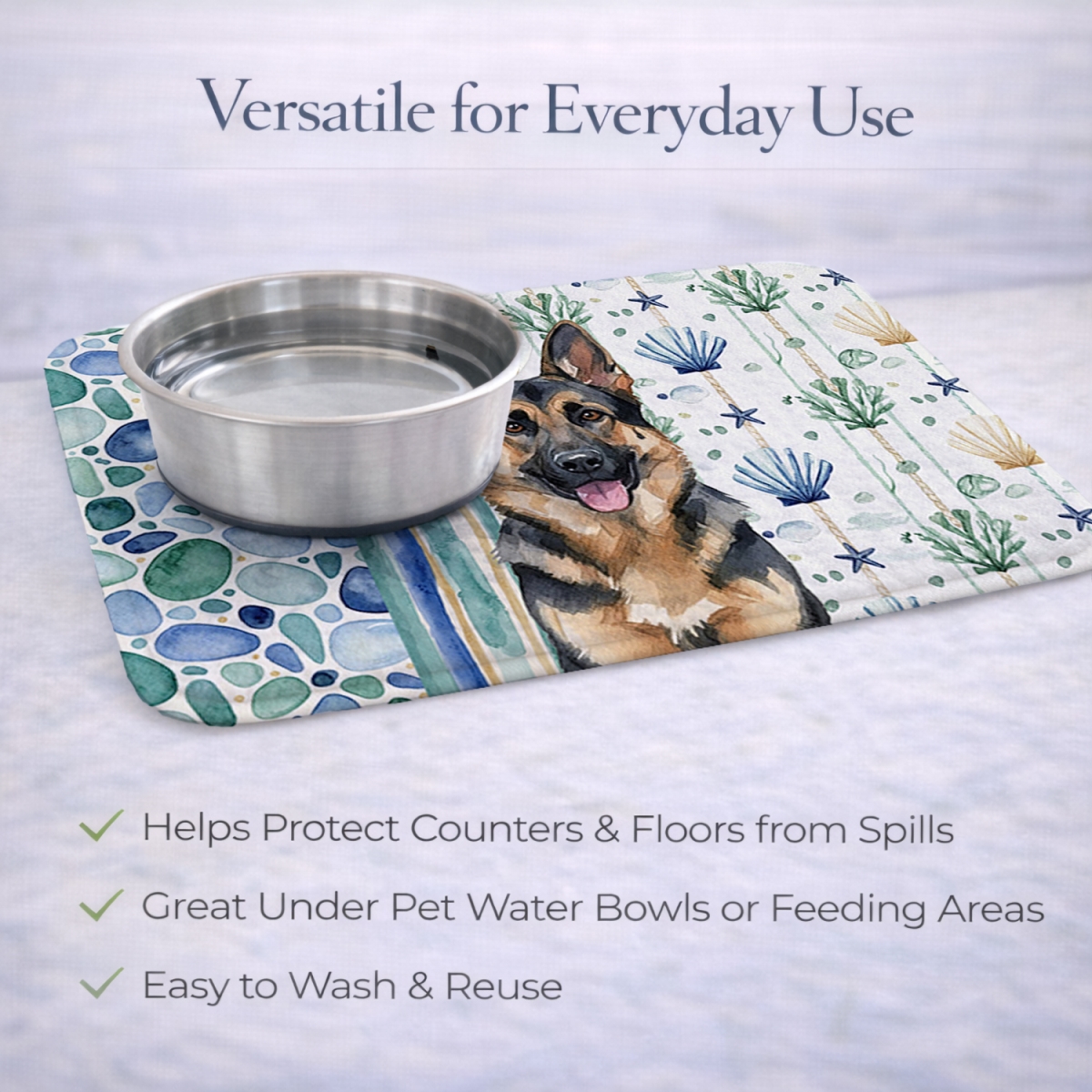 Picture of Carolines Treasures WDK7046DDM 21 x 14 in. German Shepherd Coastal Sea Glass Dish Drying Mat