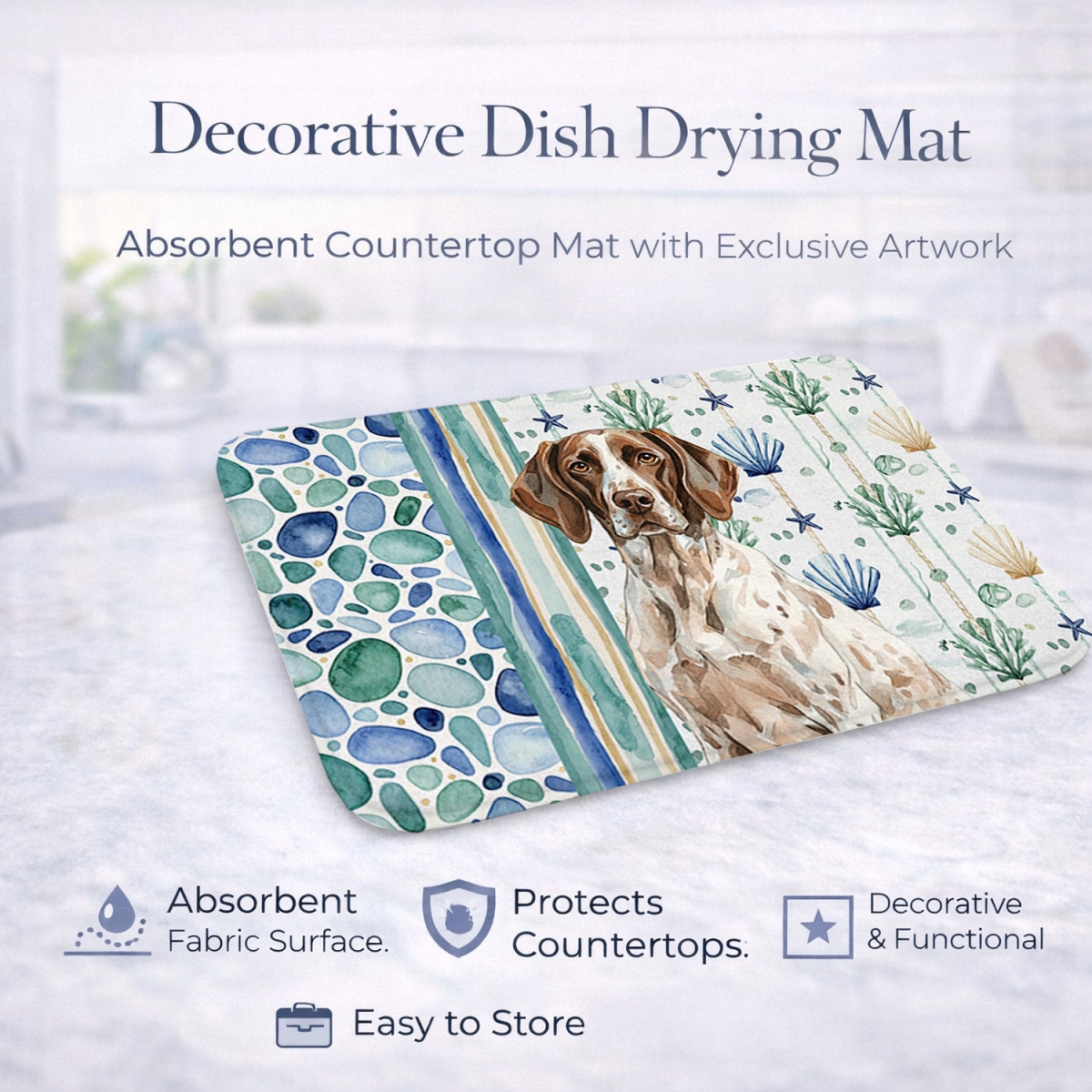 Picture of Carolines Treasures WDK7048DDM 21 x 14 in. German Shorthaired Pointer Coastal Sea Glass Dish Drying Mat