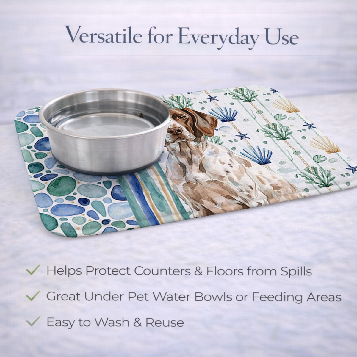 Picture of Carolines Treasures WDK7048DDM 21 x 14 in. German Shorthaired Pointer Coastal Sea Glass Dish Drying Mat