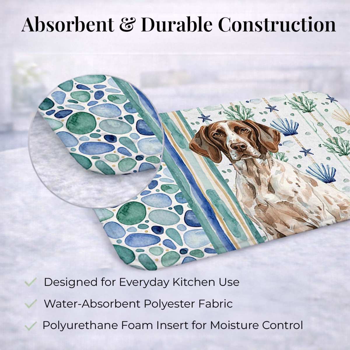 Picture of Carolines Treasures WDK7048DDM 21 x 14 in. German Shorthaired Pointer Coastal Sea Glass Dish Drying Mat