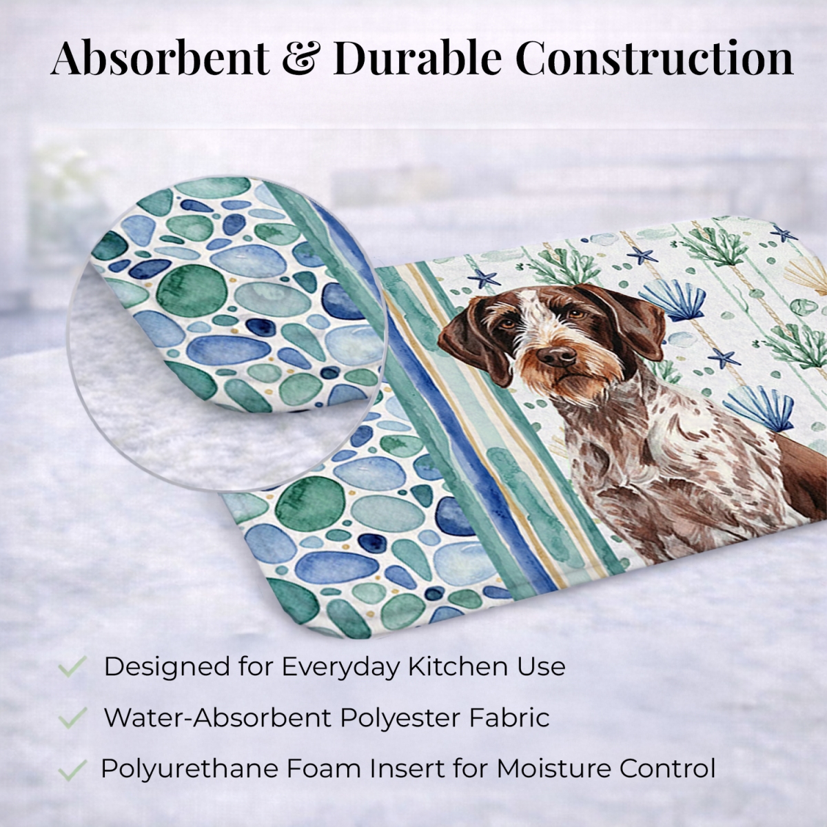 Picture of Carolines Treasures WDK7050DDM 21 x 14 in. Roan German Wirehaired Pointer Coastal Sea Glass Dish Drying Mat