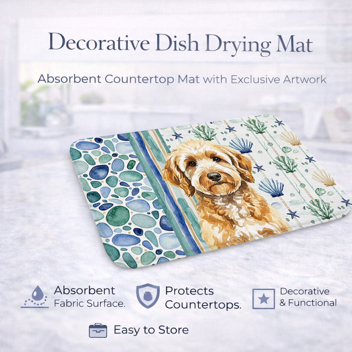 Picture of Carolines Treasures WDK7052DDM 21 x 14 in. Goldendoodle Coastal Sea Glass Dish Drying Mat