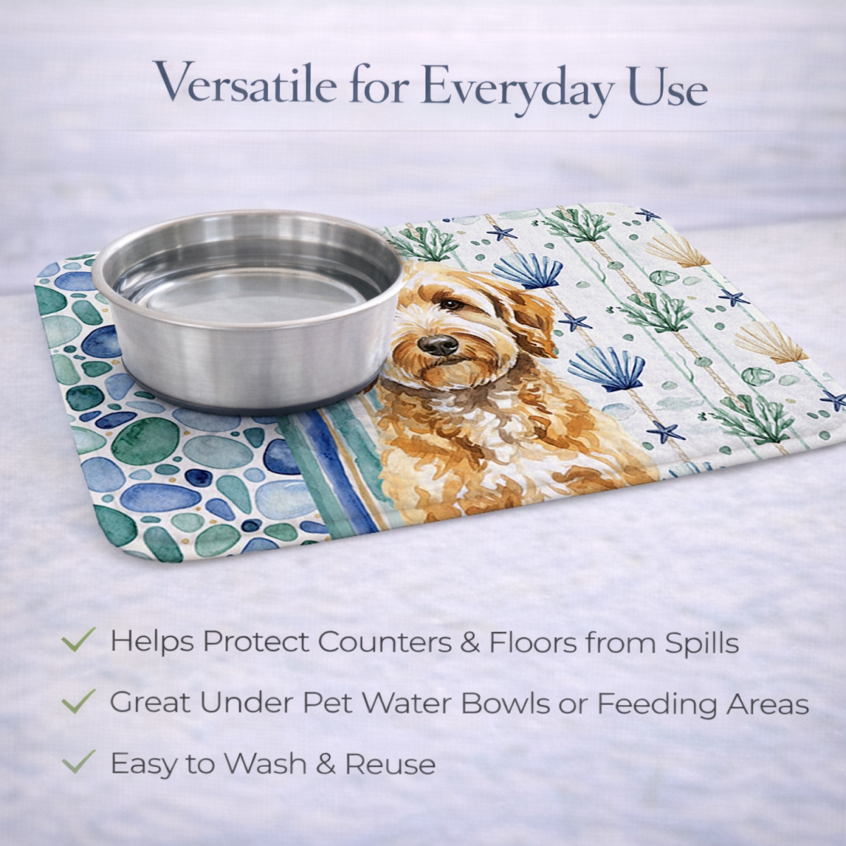 Picture of Carolines Treasures WDK7052DDM 21 x 14 in. Goldendoodle Coastal Sea Glass Dish Drying Mat