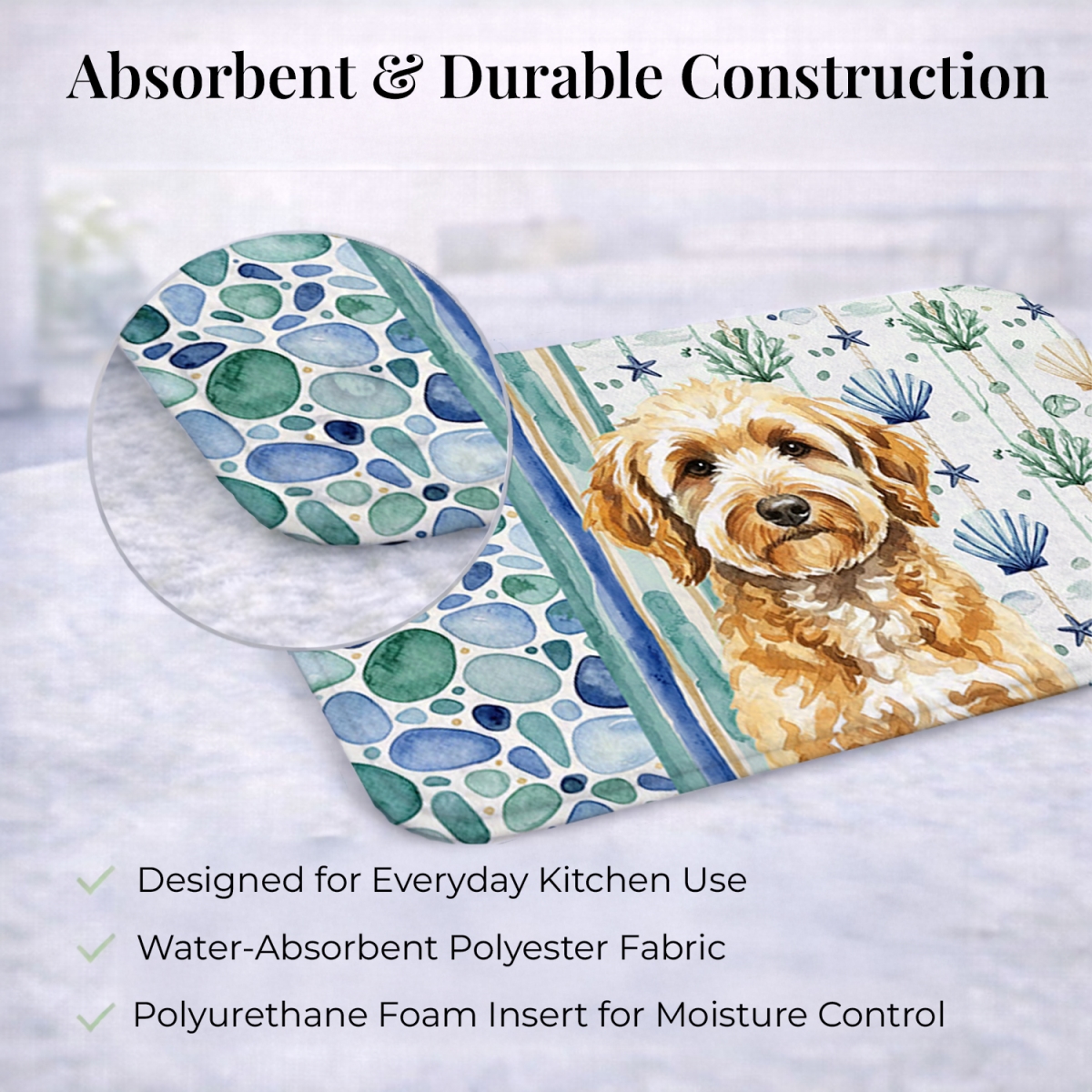 Picture of Carolines Treasures WDK7052DDM 21 x 14 in. Goldendoodle Coastal Sea Glass Dish Drying Mat