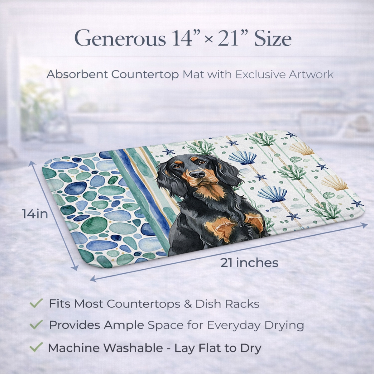 Picture of Carolines Treasures WDK7053DDM 21 x 14 in. Gordon Setter Coastal Sea Glass Dish Drying Mat