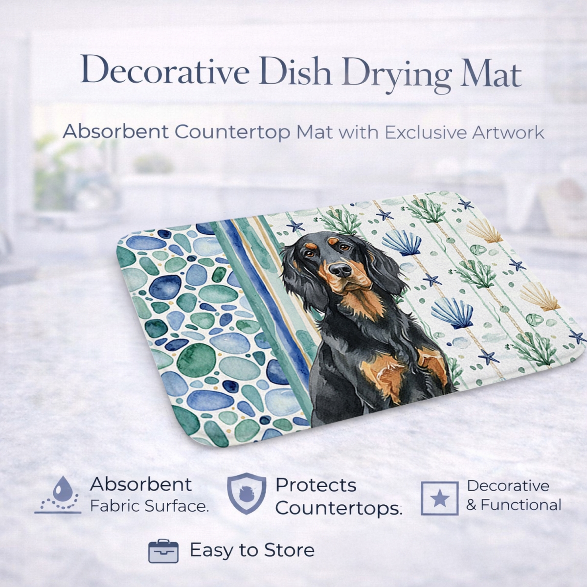 Picture of Carolines Treasures WDK7053DDM 21 x 14 in. Gordon Setter Coastal Sea Glass Dish Drying Mat