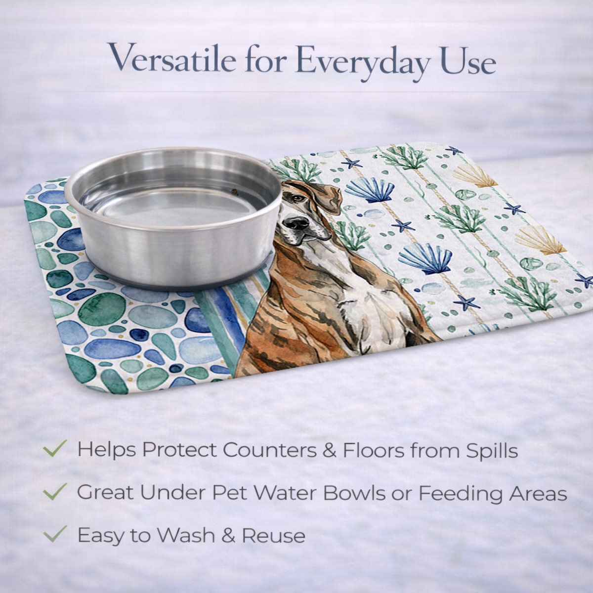 Picture of Carolines Treasures WDK7055DDM 21 x 14 in. Brindle Great Dane Coastal Sea Glass Dish Drying Mat