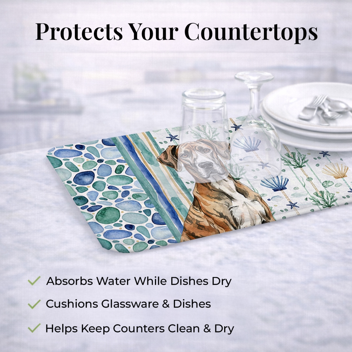Picture of Carolines Treasures WDK7055DDM 21 x 14 in. Brindle Great Dane Coastal Sea Glass Dish Drying Mat