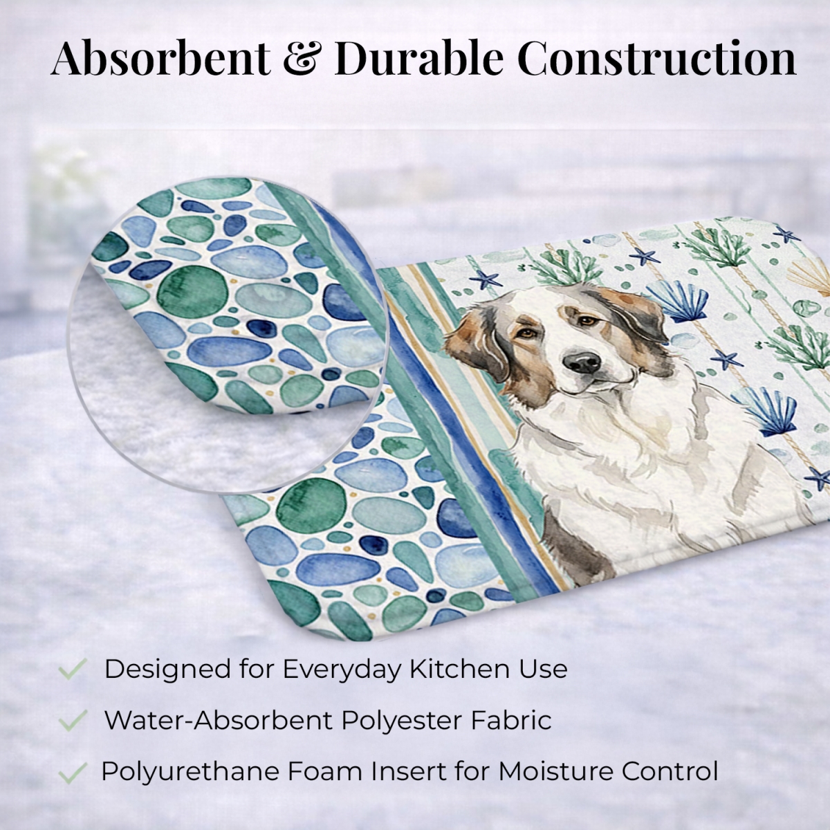 Picture of Carolines Treasures WDK7056DDM 21 x 14 in. decalr Great Pyrenees Coastal Sea Glass Dish Drying Mat