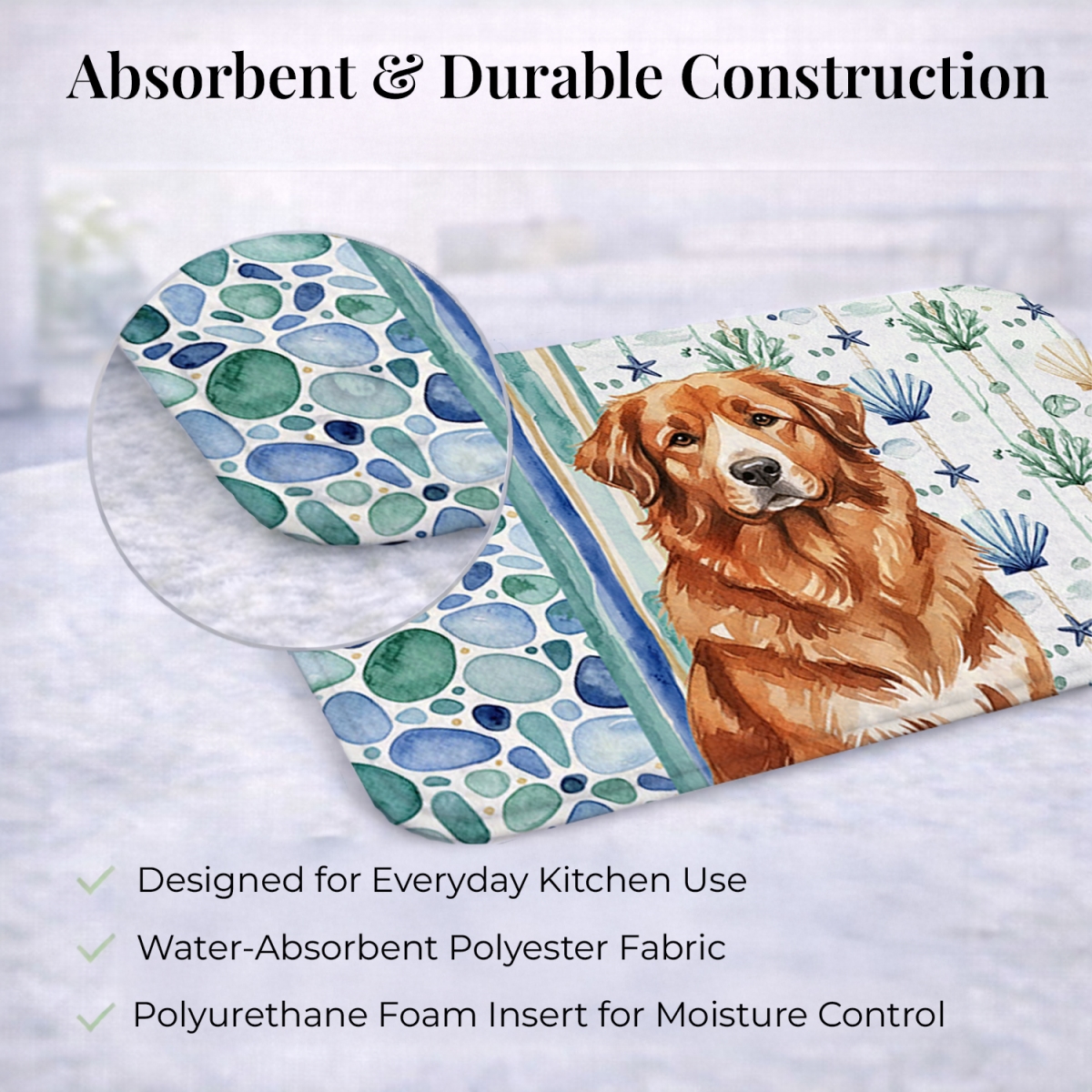 Picture of Carolines Treasures WDK7057DDM 21 x 14 in. Reddish Brown Great Pyrenees Coastal Sea Glass Dish Drying Mat