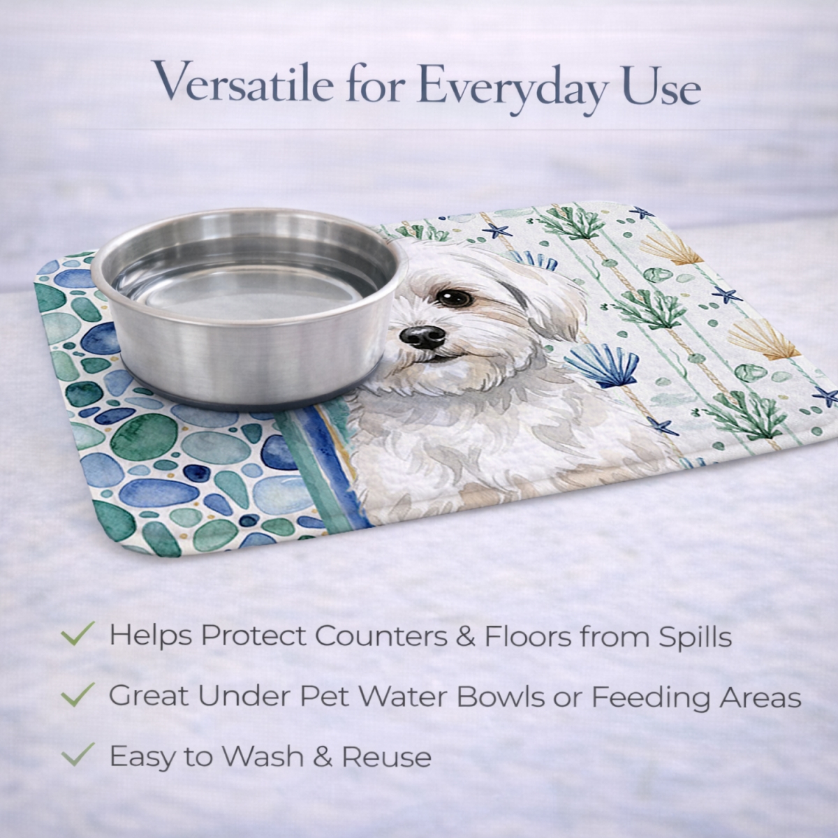 Picture of Carolines Treasures WDK7106DDM 21 x 14 in. Maltese Coastal Sea Glass Dish Drying Mat