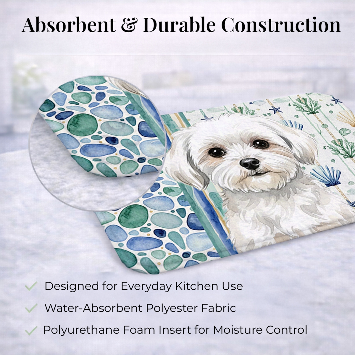 Picture of Carolines Treasures WDK7106DDM 21 x 14 in. Maltese Coastal Sea Glass Dish Drying Mat