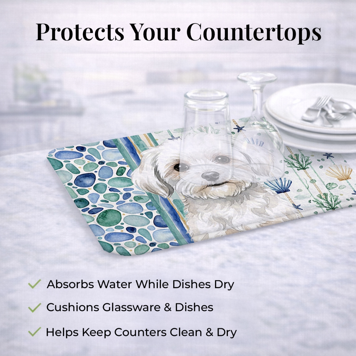 Picture of Carolines Treasures WDK7106DDM 21 x 14 in. Maltese Coastal Sea Glass Dish Drying Mat