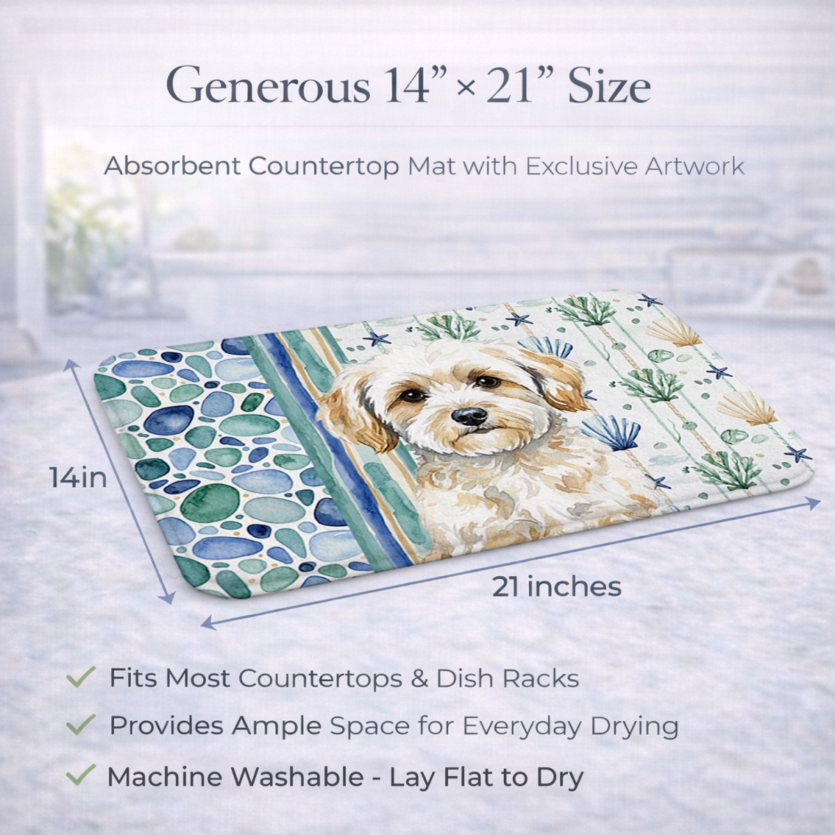 Picture of Carolines Treasures WDK7107DDM 21 x 14 in. Maltipoo Coastal Sea Glass Dish Drying Mat